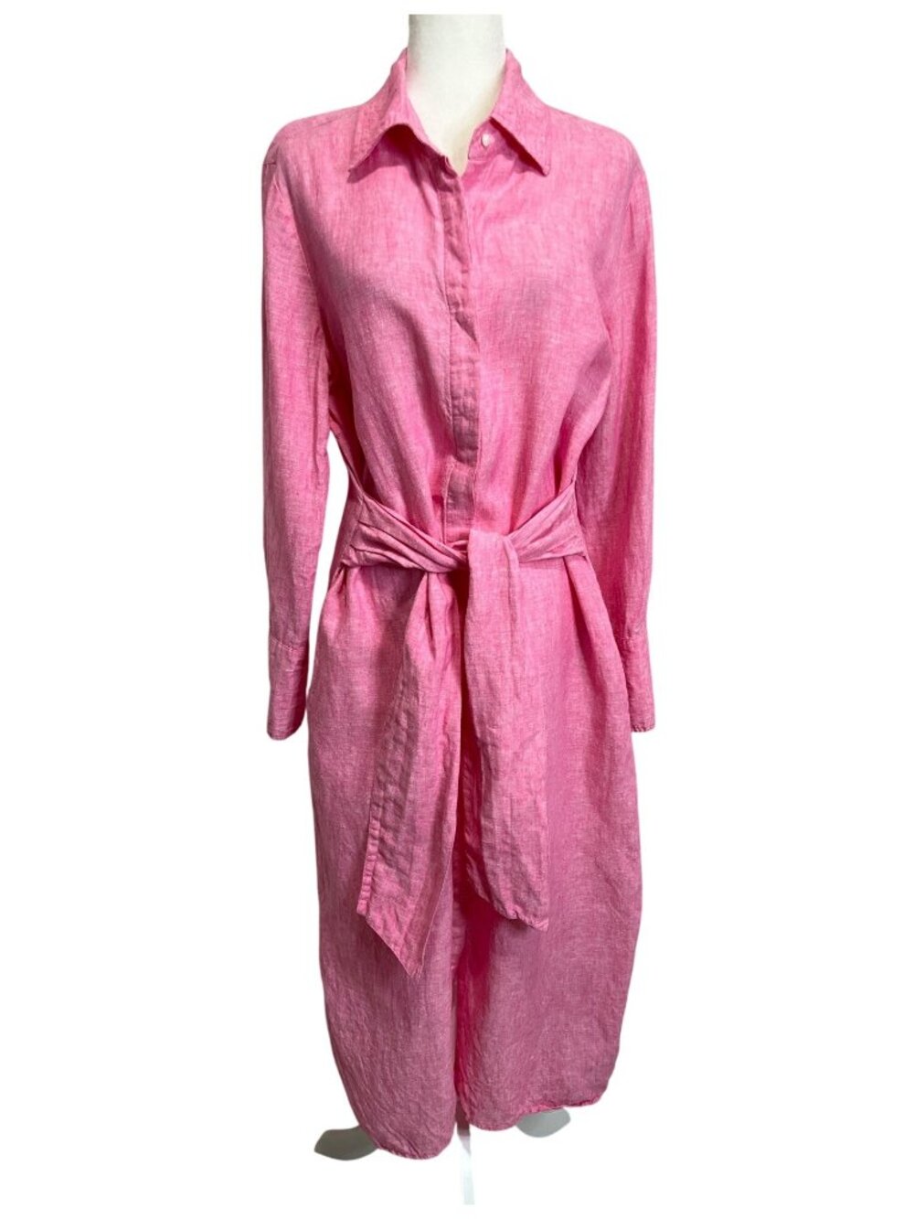 J. McLaughlin Womens Size XL Midi Shirt Dress Linen Pink Belted Long-Sleeve
